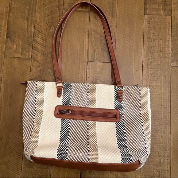 Sakroots Metro Tobacco Batik Stripe Artist Circle Medium Tote - Picture 2 of 10